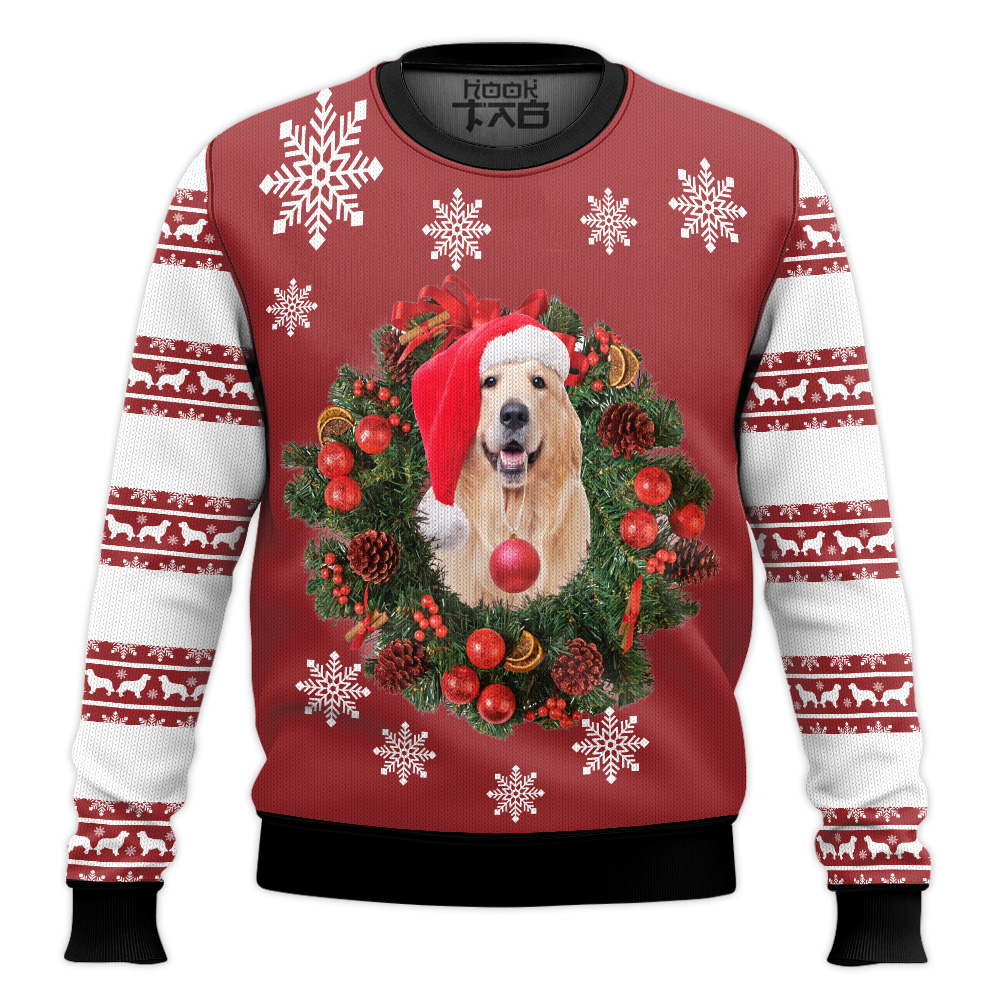 Hooktab 3d Golden Retriever Dog Ugly Christmas Sweater Hooktab 3d Golden Retriever Dog Ugly Christmas Sweater