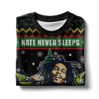 Hooktab 420 Bob Marley “Hate Never Sleeps So Neither Can Love” Ugly Christmas Sweater