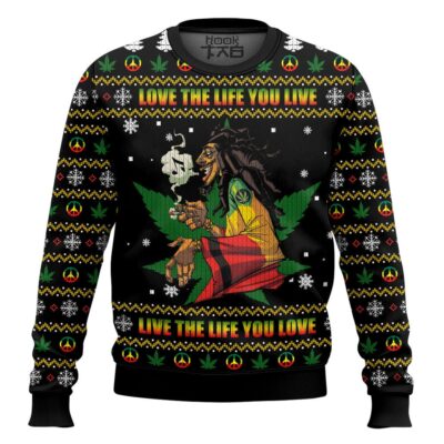 420 Bob Marley "Love The Life You Live, Live The Live You Love" Ugly Christmas Sweater