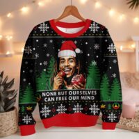 Hooktab 420 Bob Marley "None But Ourselves Can Free Our Mind" Ugly Christmas Sweater