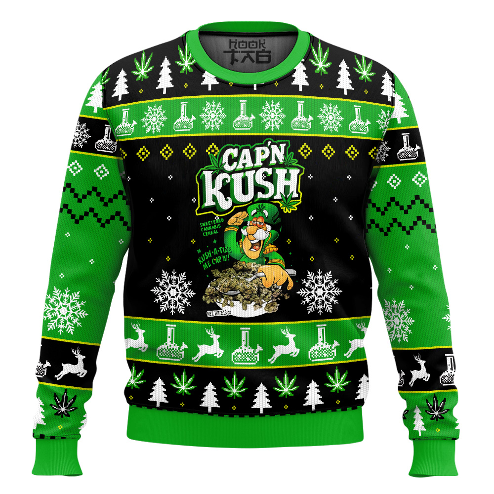 Hooktab 420 Cap N Kush Ugly Christmas Sweater Hooktab 420 Cap N Kush Ugly Christmas Sweater