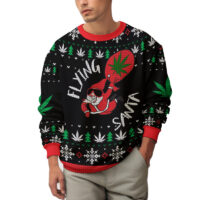 Hooktab 420 Flying Santa Ugly Christmas Sweater