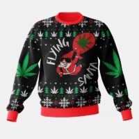 Hooktab 420 Flying Santa Ugly Christmas Sweater