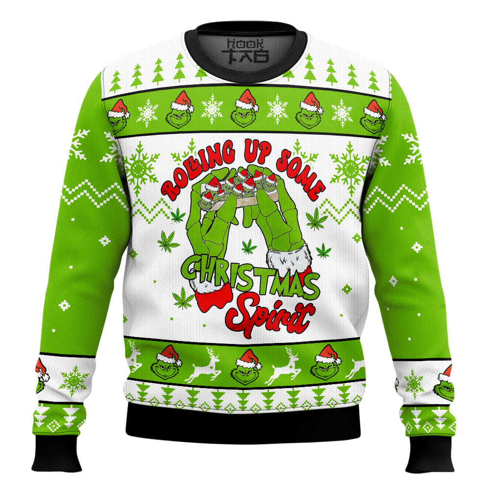 Hooktab 420 Grinch Rolling Up Ugly Christmas Sweater Hooktab 420 Grinch Rolling Up Ugly Christmas Sweater