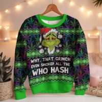 Hooktab 420 Grinch Smoked All The Who Hash Ugly Christmas Sweater