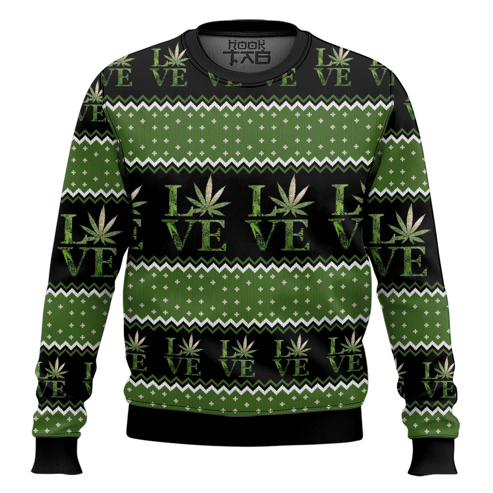 Hooktab 420 Love Marijuana Ugly Christmas Sweater Hooktab 420 Love Marijuana Ugly Christmas Sweater