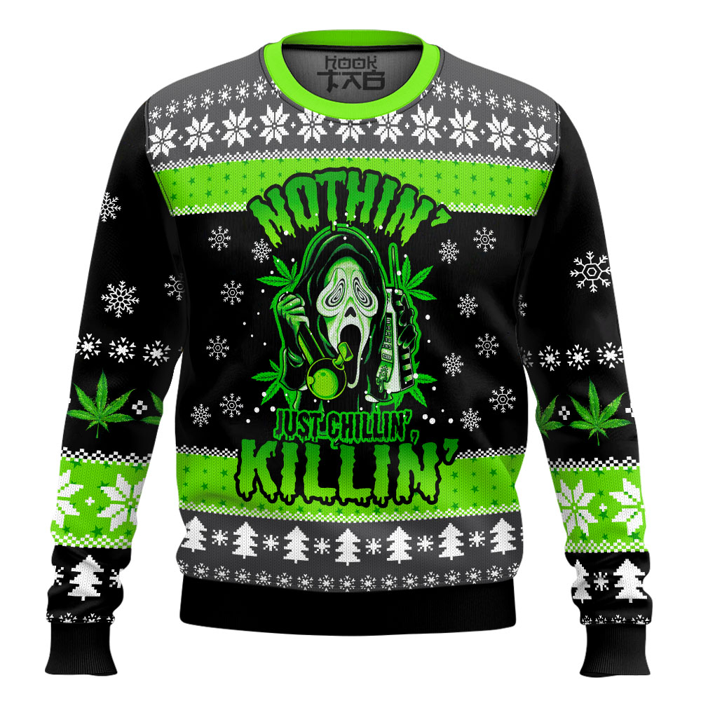 Hooktab 420 Scream Just Chilling Ugly Christmas Sweater Hooktab 420 Scream Just Chilling Ugly Christmas Sweater