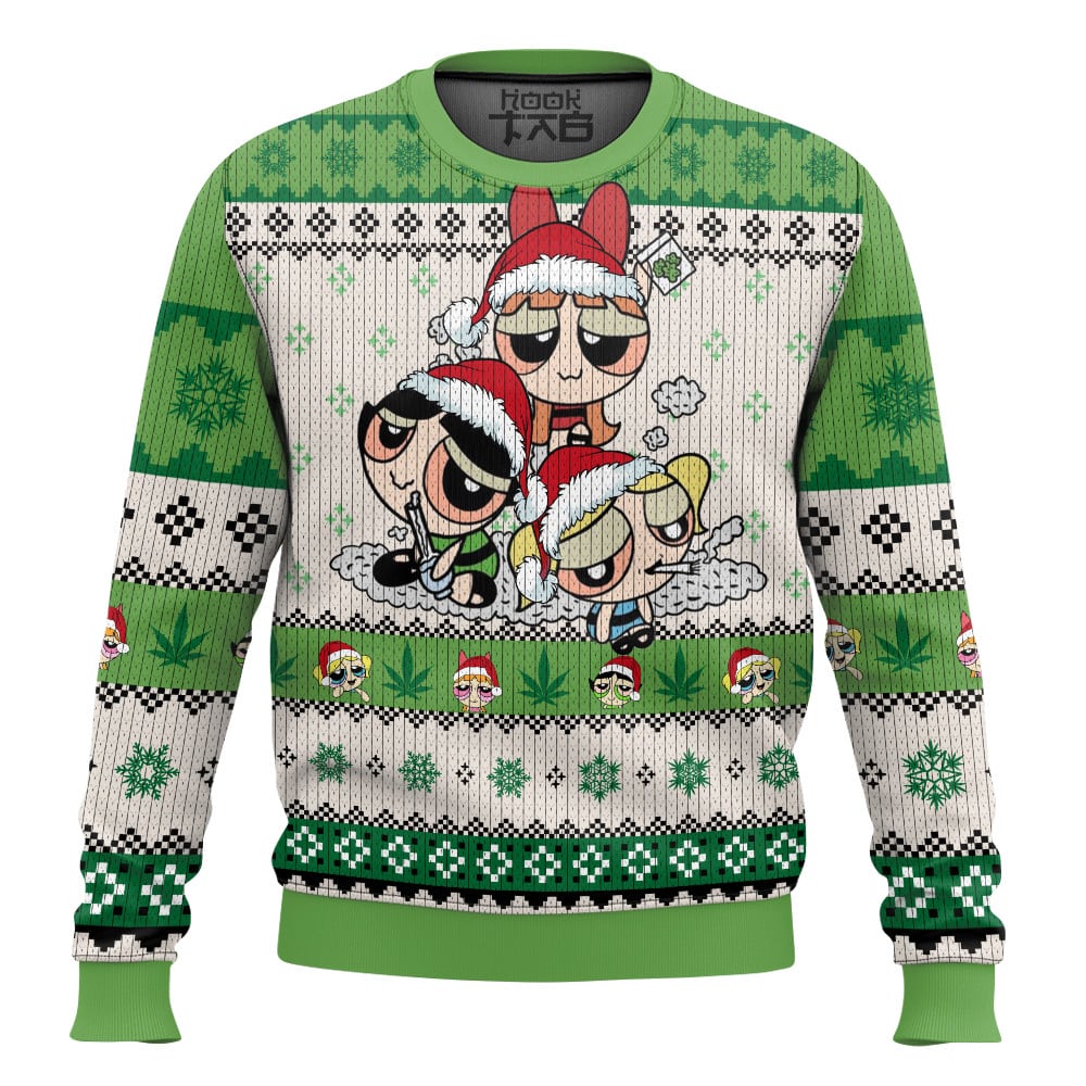Hooktab 420 The Stoned Power Puff Girls Ugly Christmas Sweater Hooktab 420 The Stoned Power Puff Girls Ugly Christmas Sweater