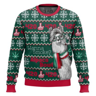 420 Wanna Smoke Alpaca Bowl Ugly Christmas Sweater