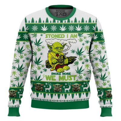 420 Yoda "Stoned I am Smoke More We Must" Ugly Christmas Sweater