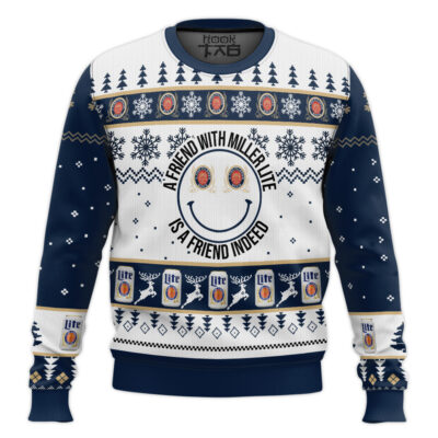 A Friend With Miller Lite Ugly Christmas Sweater