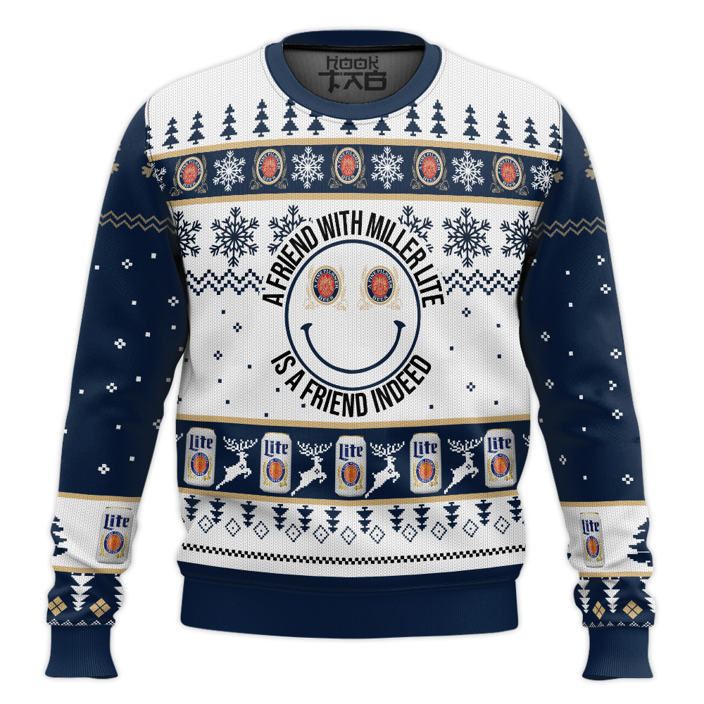 Hooktab A Friend With Miller Lite Ugly Christmas Sweater Hooktab A Friend With Miller Lite Ugly Christmas Sweater