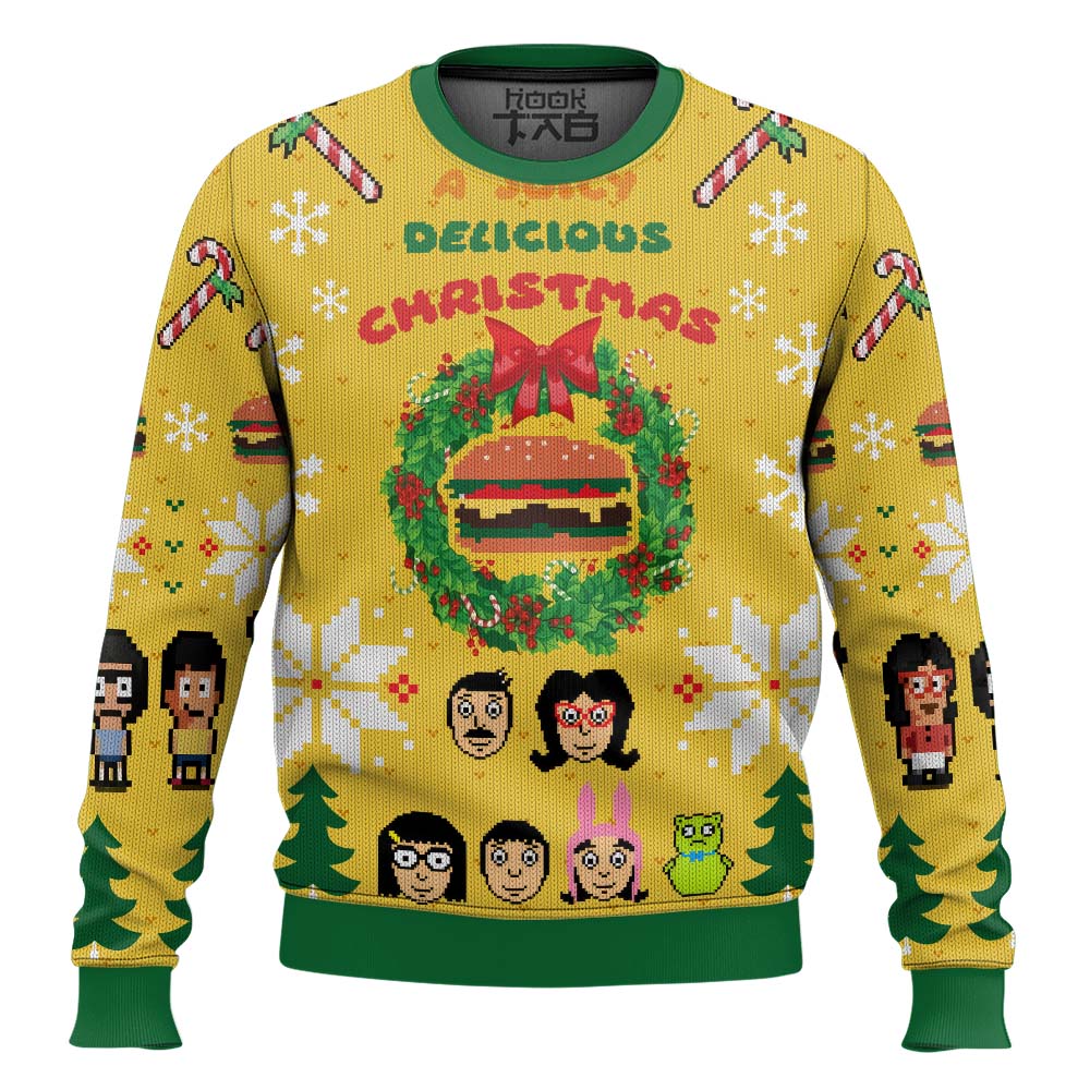 Hooktab A Juicy Delicious Christmas Bob's Burgers Ugly Christmas Sweater Hooktab A Juicy Delicious Christmas Bob's Burgers Ugly Christmas Sweater