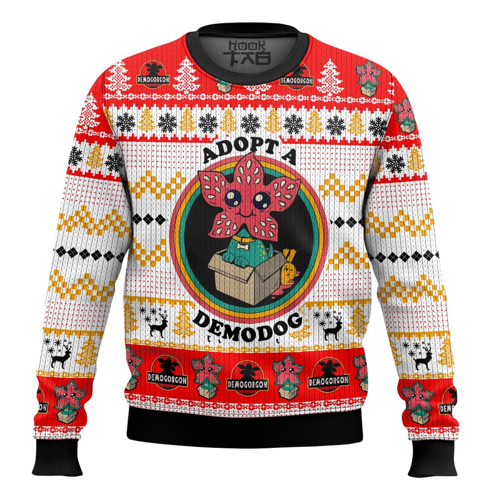 Hooktab Adopt A Demodog Stranger Things Ugly Christmas Sweater Hooktab Adopt A Demodog Stranger Things Ugly Christmas Sweater