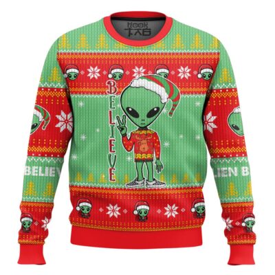 Alien Believe Ugly Christmas Sweater