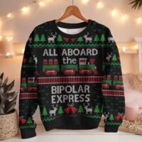 Hooktab All Aboard The Bipolar Express Ugly Christmas Sweater