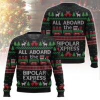 Hooktab All Aboard The Bipolar Express Ugly Christmas Sweater