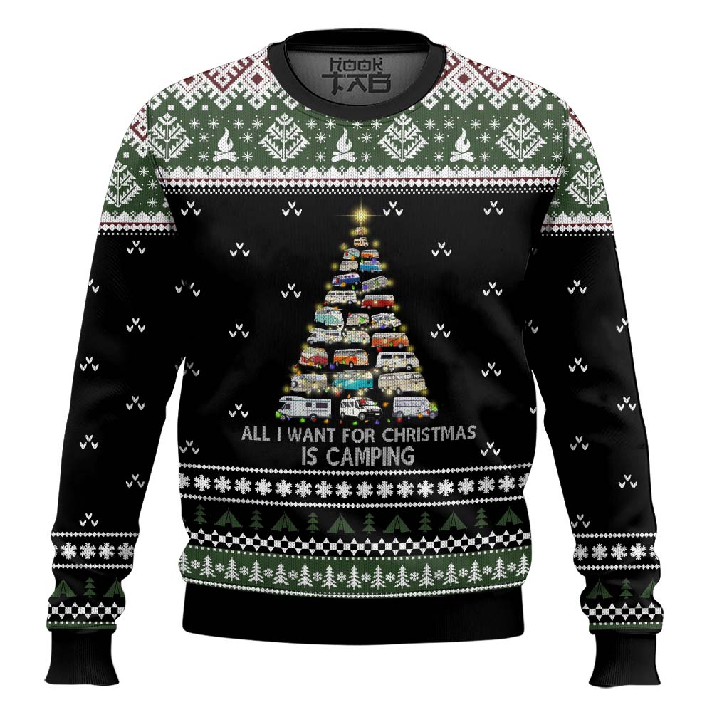 Hooktab All I Want For Christmas Is Camping Ugly Christmas Sweater Hooktab All I Want For Christmas Is Camping Ugly Christmas Sweater
