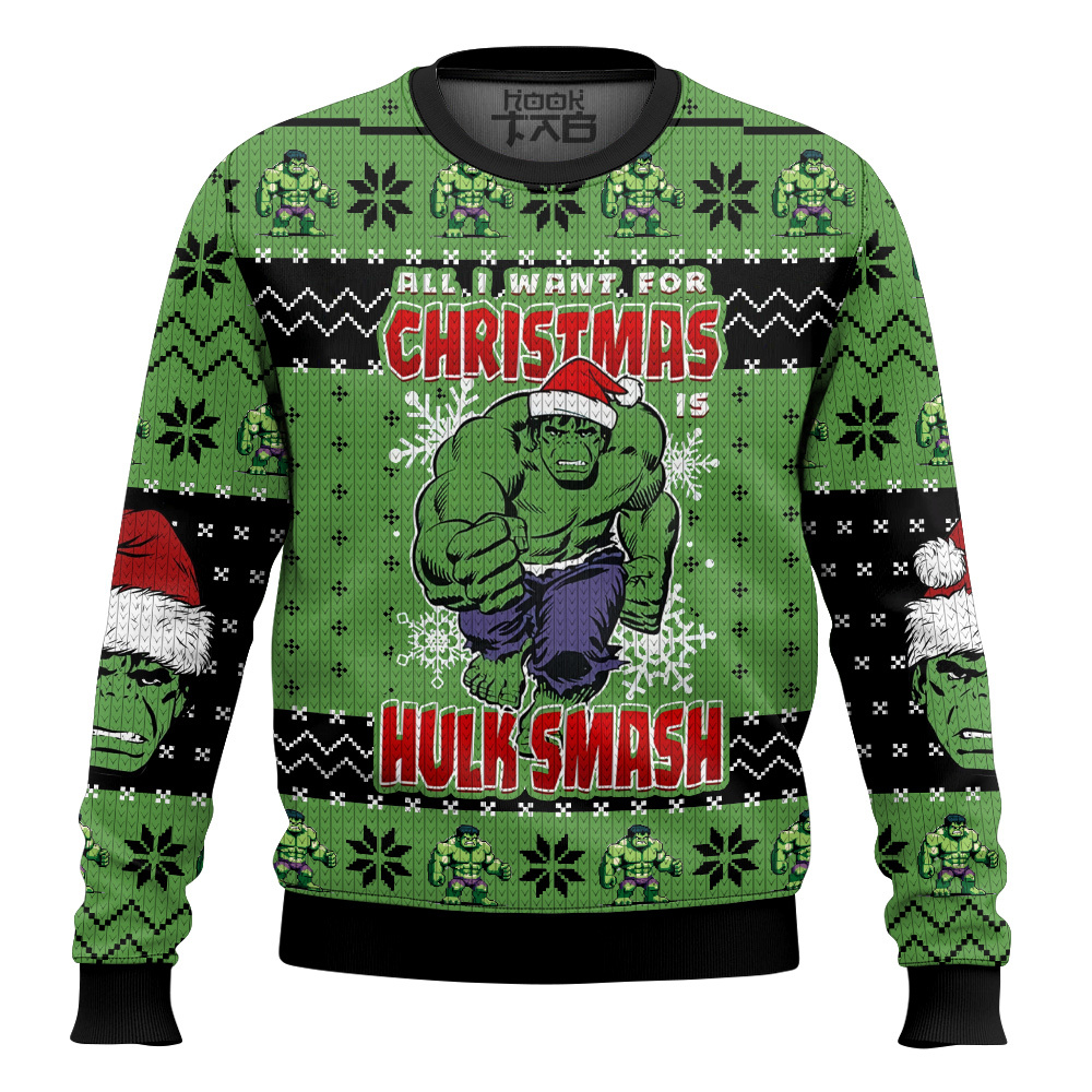 Hooktab All I Want For Christmas Is Hulk Smash Ugly Christmas Sweater Hooktab All I Want For Christmas Is Hulk Smash Ugly Christmas Sweater