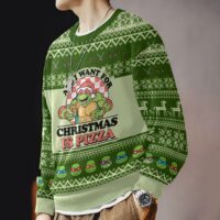 Hooktab All I Want For Christmas Is Pizza Ninja Turtles Ugly Christmas Sweater