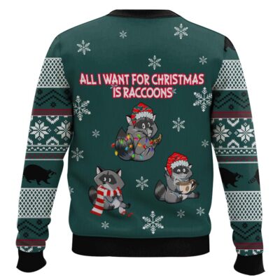 Hooktab All I Want For Christmas Is Raccoons Ugly Christmas Sweater