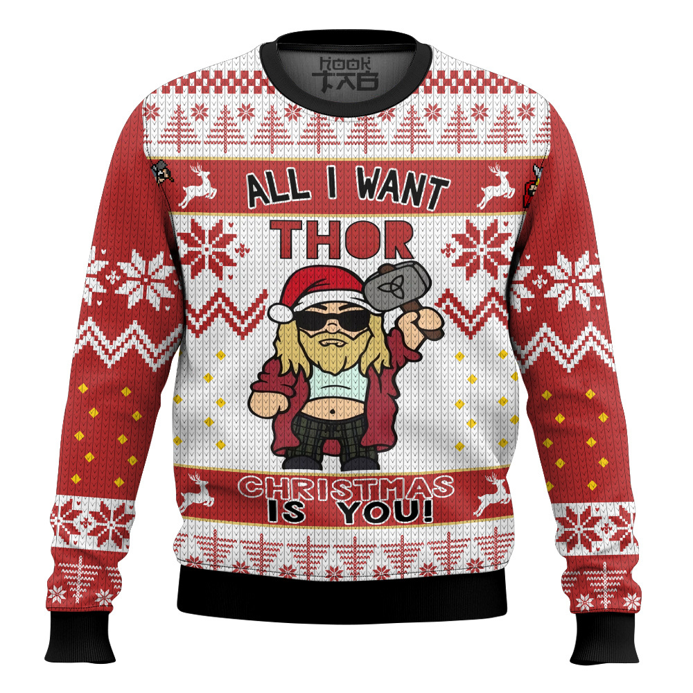 Hooktab All I Want Thor Christmas Is You Marvel Ugly Christmas Sweater Hooktab All I Want Thor Christmas Is You Marvel Ugly Christmas Sweater