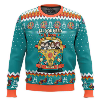 All You Need Is Love Hippie The Beatles Ugly Christmas Sweater