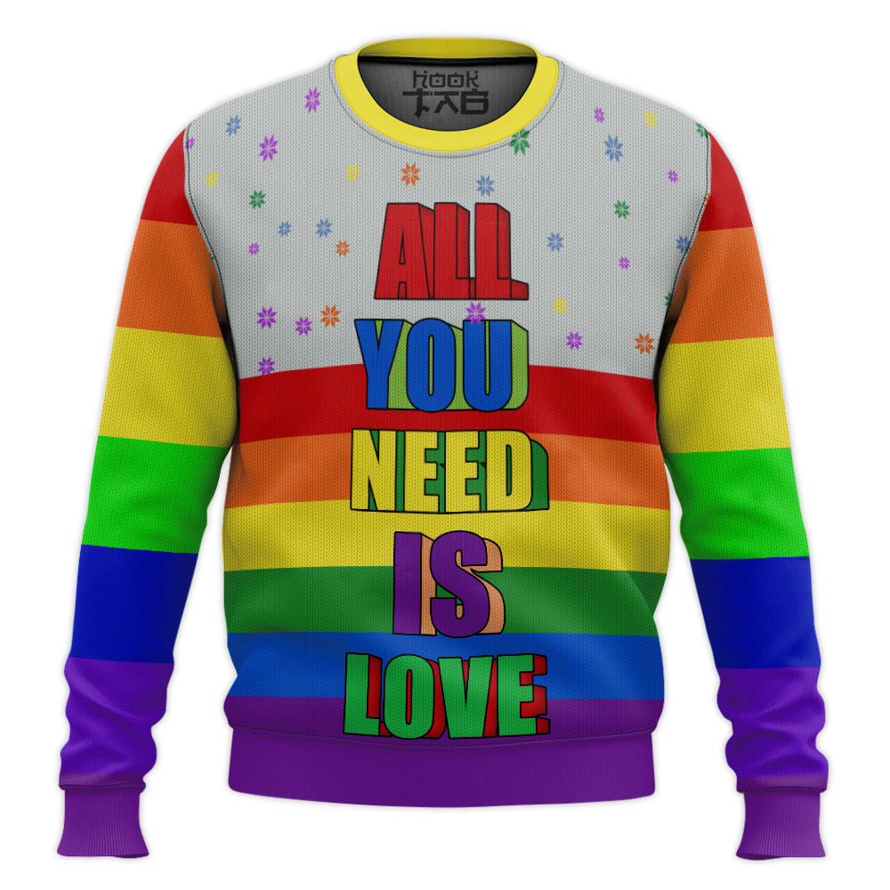 Hooktab All You Need Is Love LGBT Support Ugly Christmas Sweater Hooktab All You Need Is Love LGBT Support Ugly Christmas Sweater