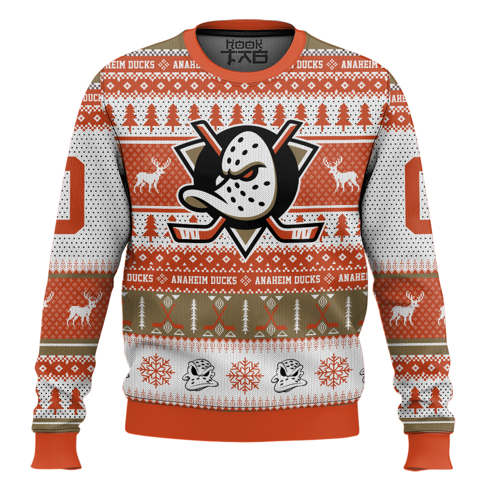 Hooktab Anaheim Ducks - Custom Name And Number Ugly Sweater Hooktab Anaheim Ducks - Custom Name And Number Ugly Sweater