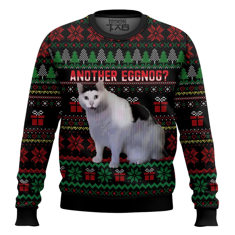 Hooktab Another Eggnog Huh Cat Meme Ugly Christmas Sweater Hooktab Another Eggnog Huh Cat Meme Ugly Christmas Sweater