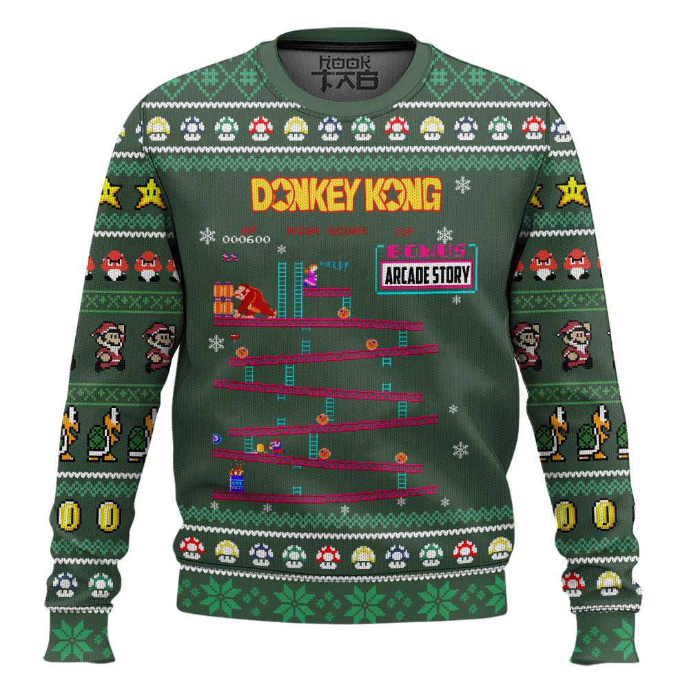 Hooktab Arcade Story Donkey Kong - Custom Name Ugly Christmas Sweater Hooktab Arcade Story Donkey Kong - Custom Name Ugly Christmas Sweater
