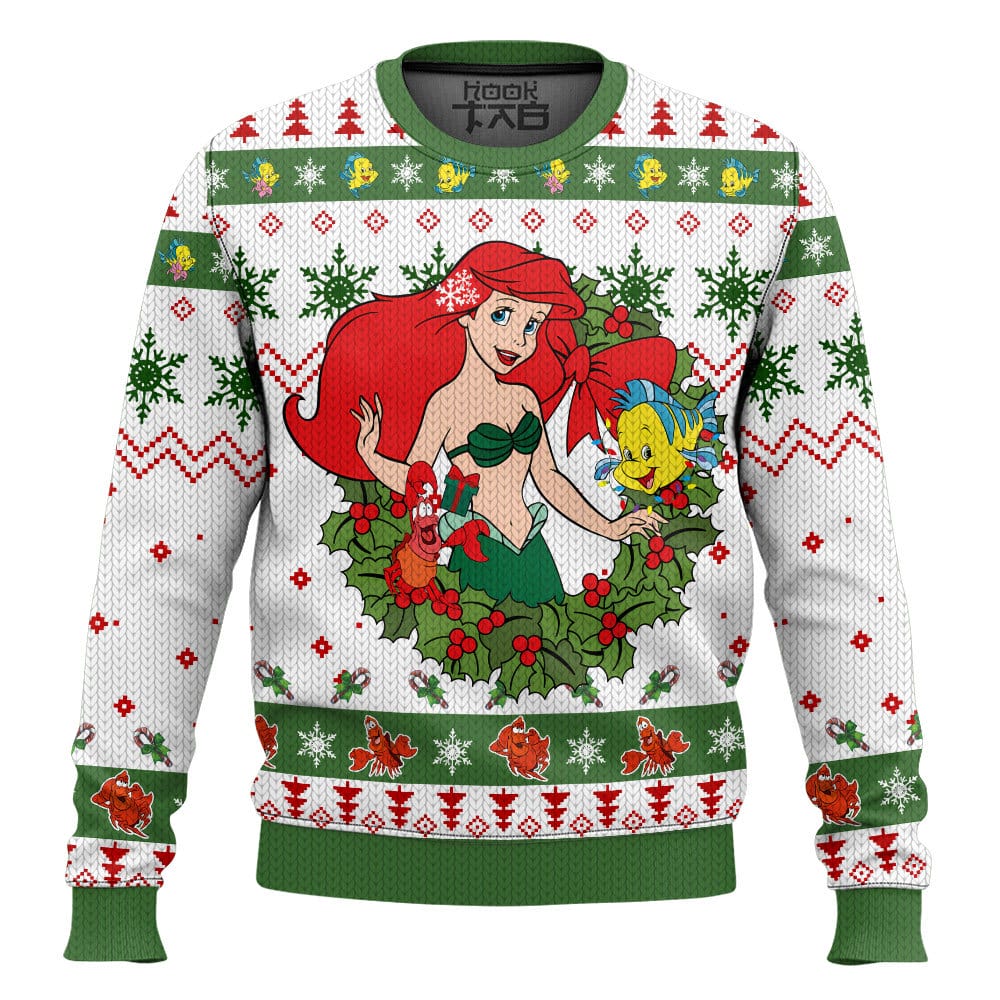 Hooktab Ariel The Little Mermaid Ugly Christmas Sweater Hooktab Ariel The Little Mermaid Ugly Christmas Sweater