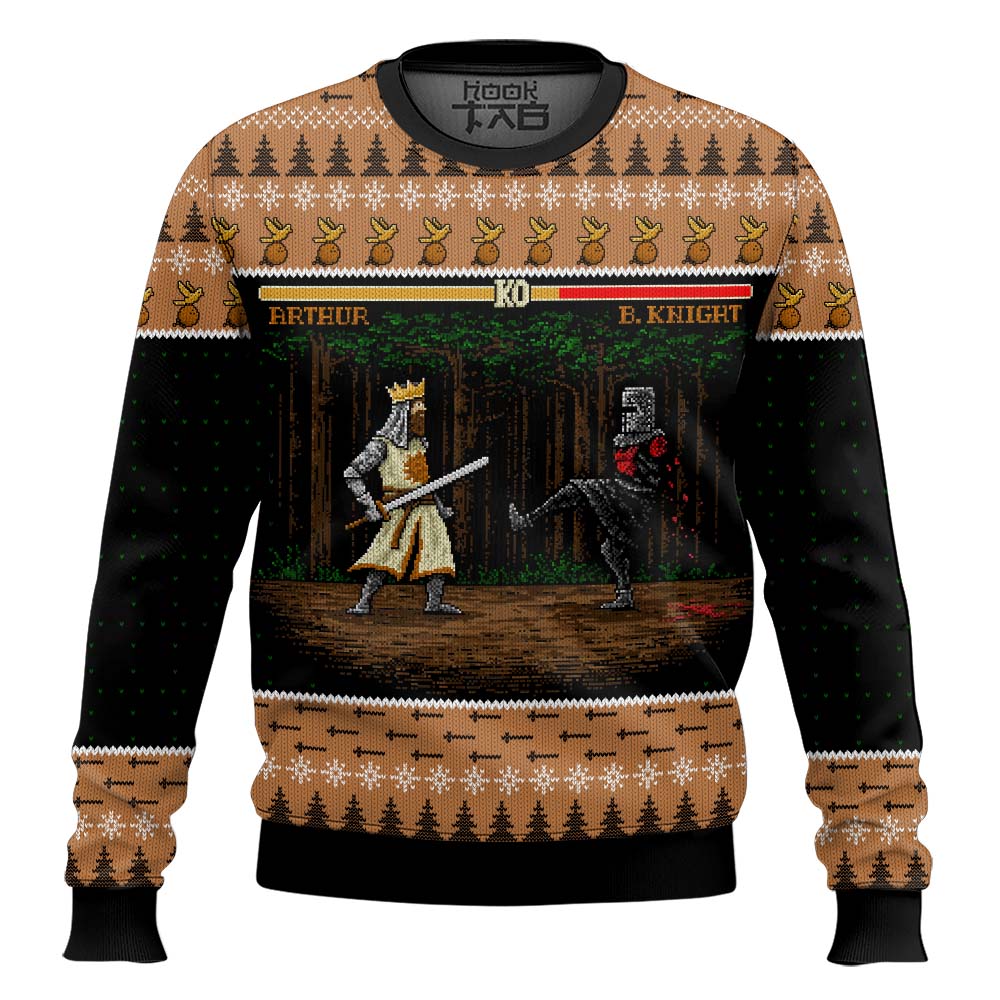 Hooktab Arthur Vs Black Knight Pixel Monty Python Ugly Christmas Sweater Hooktab Arthur Vs Black Knight Pixel Monty Python Ugly Christmas Sweater