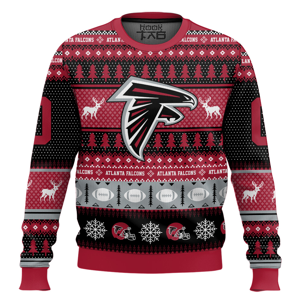 Hooktab Atlanta Falcons - Custom Name And Number Ugly Sweater Hooktab Atlanta Falcons - Custom Name And Number Ugly Sweater