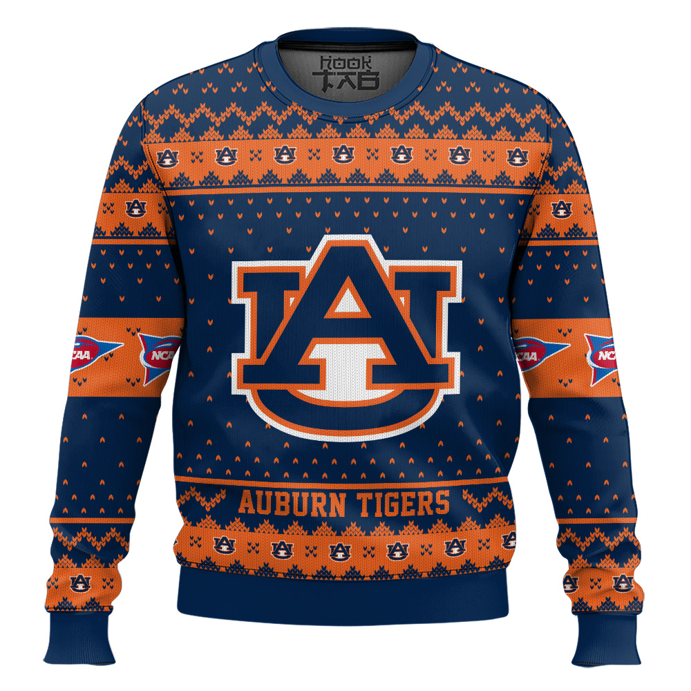 Hooktab Auburn Tigers - Custom Name And Number Ugly Christmas Sweater Hooktab Auburn Tigers - Custom Name And Number Ugly Christmas Sweater