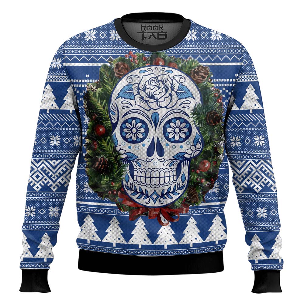Hooktab Awesome Sugar Skull Ugly Christmas Sweater Hooktab Awesome Sugar Skull Ugly Christmas Sweater