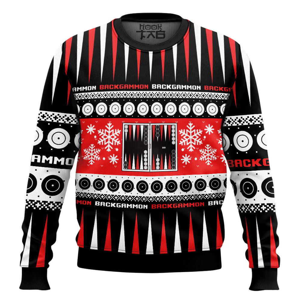 Hooktab Backgammon Board Games Ugly Christmas Sweater Hooktab Backgammon Board Games Ugly Christmas Sweater
