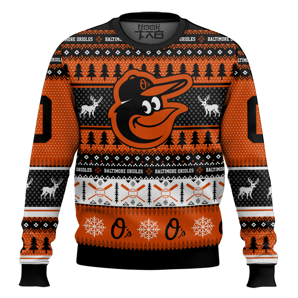 Hooktab Baltimore Orioles - Custom Name And Number Ugly Sweater Hooktab Baltimore Orioles - Custom Name And Number Ugly Sweater
