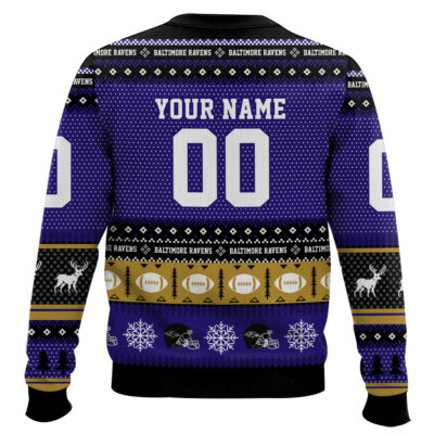 Hooktab Baltimore Ravens – Custom Name And Number Ugly Sweater