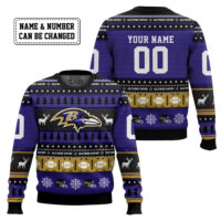 Hooktab Baltimore Ravens - Custom Name And Number Ugly Sweater