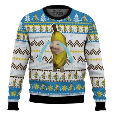 Banana Cat Crying Meme Ugly Christmas Sweater