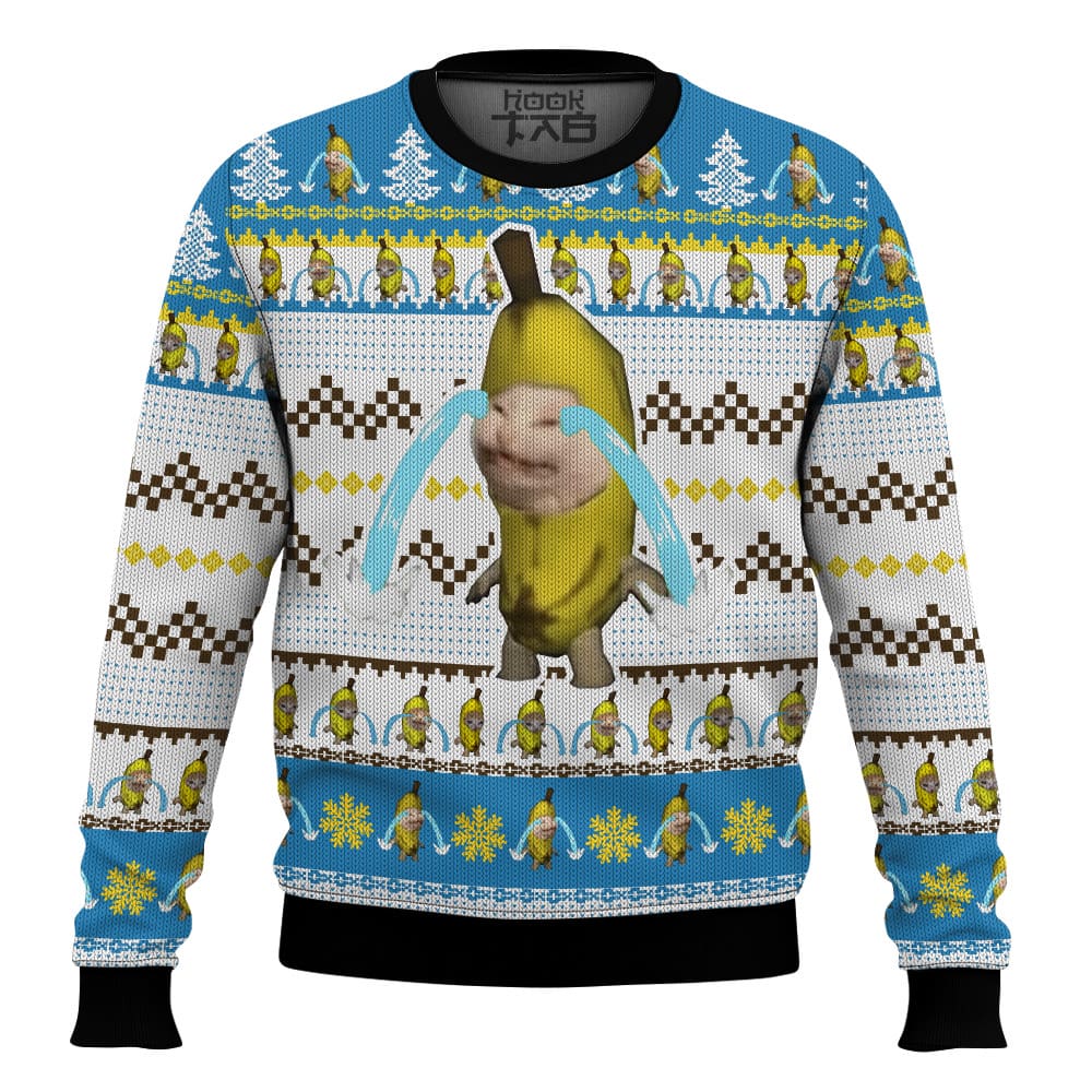 Hooktab Banana Cat Crying Meme Ugly Christmas Sweater Hooktab Banana Cat Crying Meme Ugly Christmas Sweater