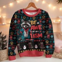 Hooktab Be In Awe Of My Tism Rocket Raccoon Ugly Christmas Sweater