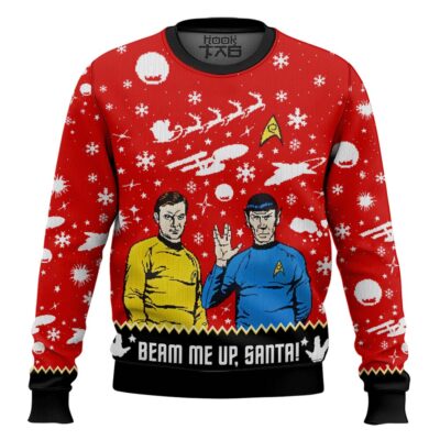 Beam Me Up Santa Startrek Ugly Christmas Sweater