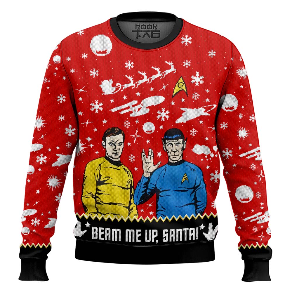 Hooktab Beam Me Up Santa Startrek Ugly Christmas Sweater Hooktab Beam Me Up Santa Startrek Ugly Christmas Sweater