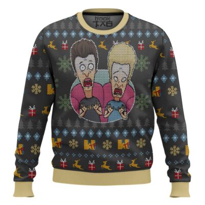 Beavis And Butthead Surprise Reaction Ugly Christmas Sweater