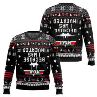 Hooktab Because I Was Inverted Top Gun Ugly Christmas Sweater