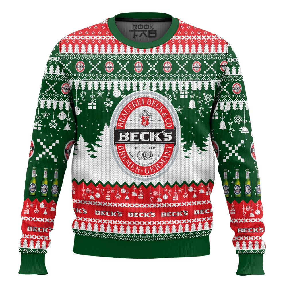Hooktab Beck's German Beer Ugly Christmas Sweater Hooktab Beck's German Beer Ugly Christmas Sweater