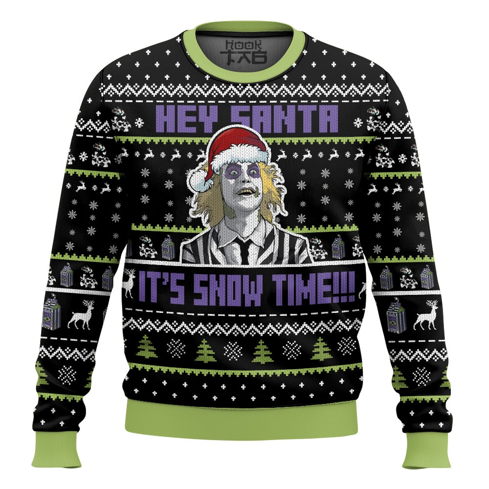 Hooktab Beetlejuice Hey Santa It Snowtime Ugly Christmas Sweater Hooktab Beetlejuice Hey Santa It Snowtime Ugly Christmas Sweater