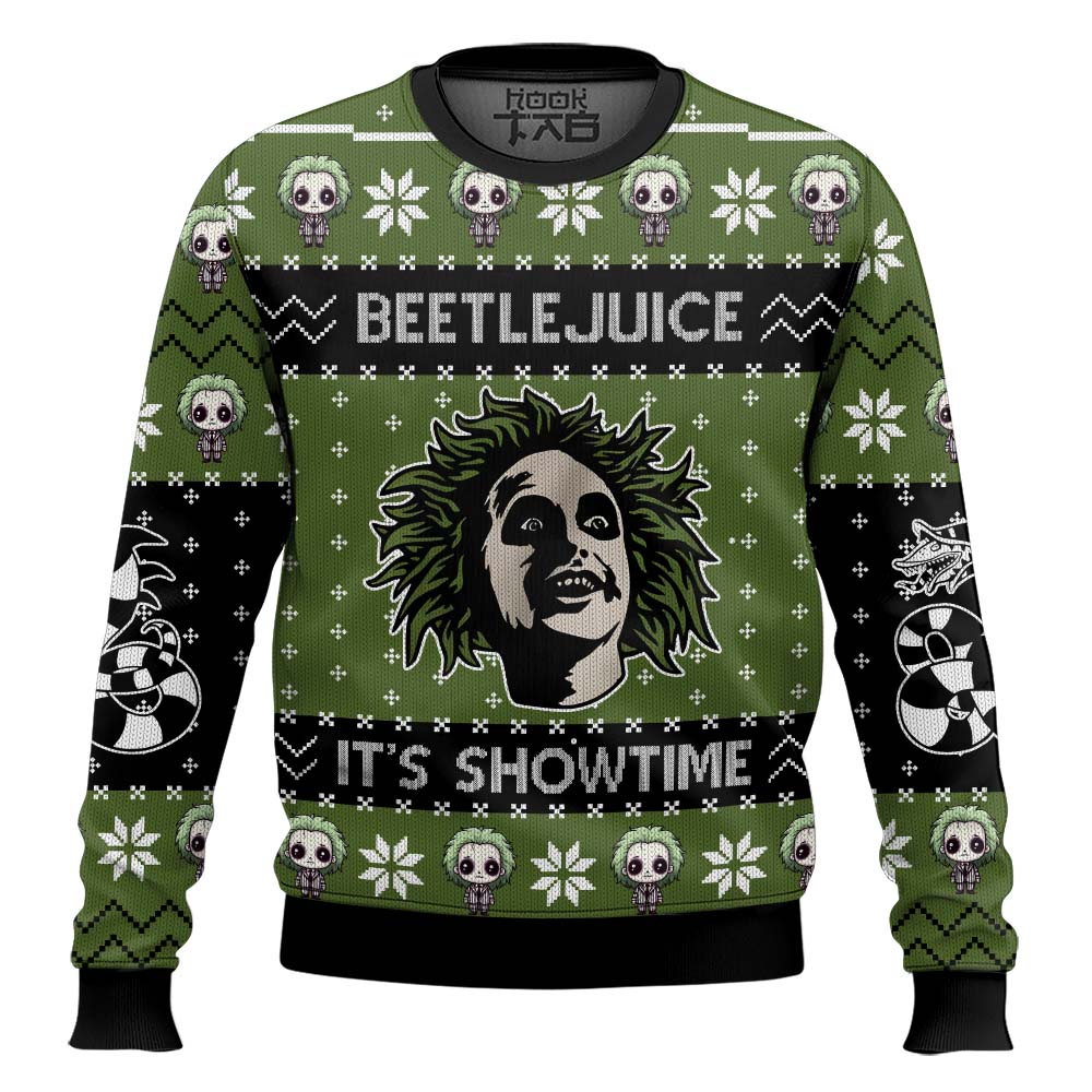 Hooktab Beetlejuice It's Showtime Ugly Christmas Sweater Hooktab Beetlejuice It's Showtime Ugly Christmas Sweater